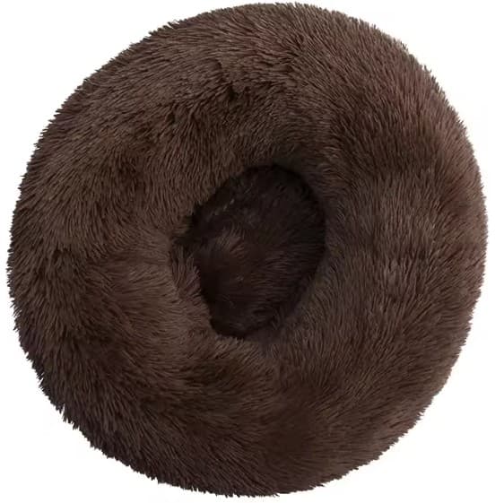 Cama antiestrés para perro grande — nido redondo lavable · Marrón oscuro · S 40 cm